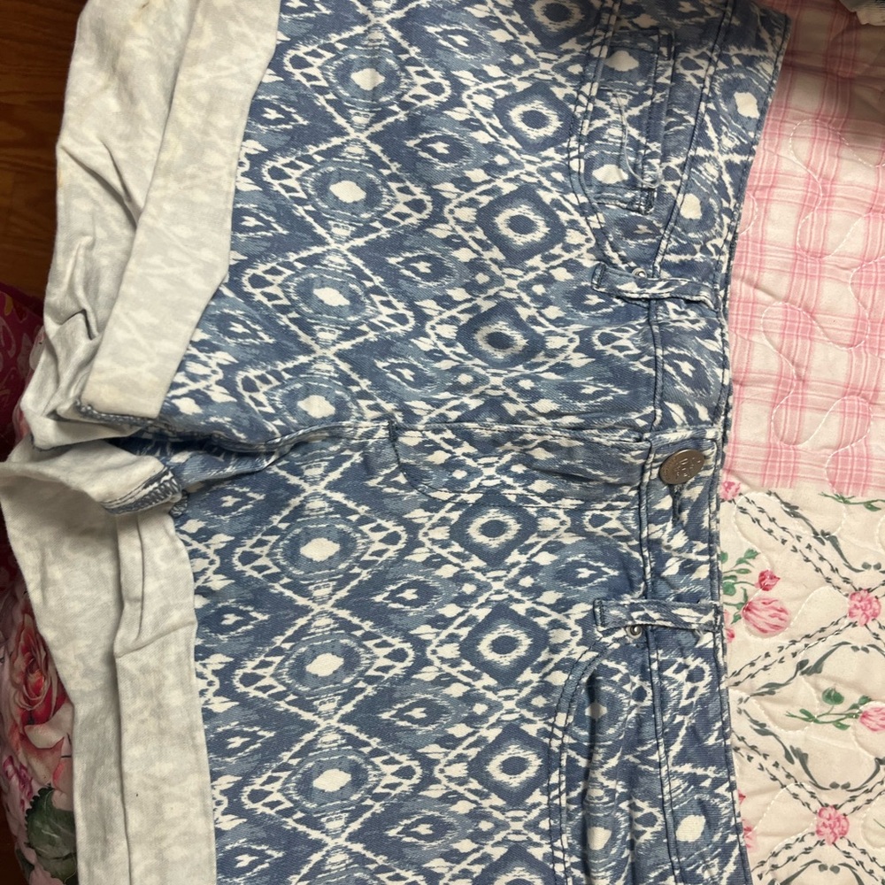 Blue and White Patterned Shorts